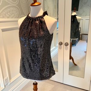 Tahiti black sequin top with ribbon neck closure